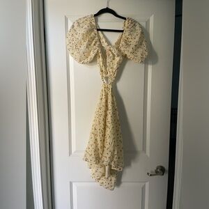 Sabo butter yellow Floral Puff Sleeve Dress